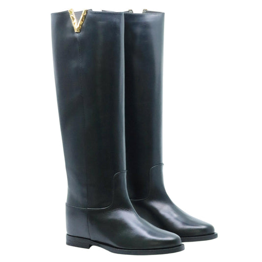 Via Roma 15 4055 Santa Monica stivale donna in pelle nera con V dorata 