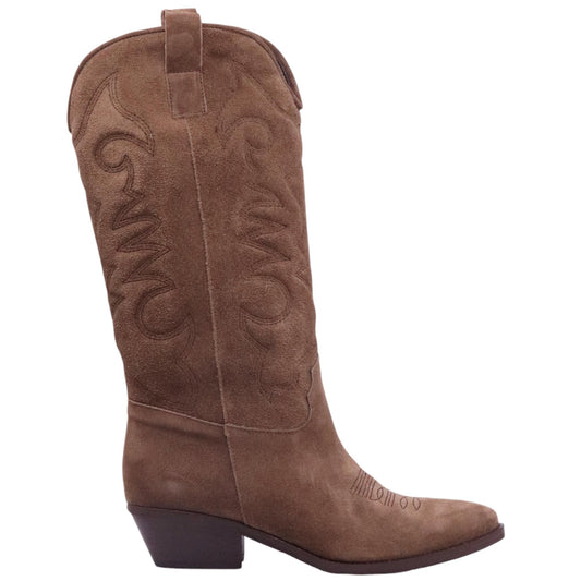 Texano donna Ranyé Jennifer realizzato in pelle scamosciata di colore marrone 