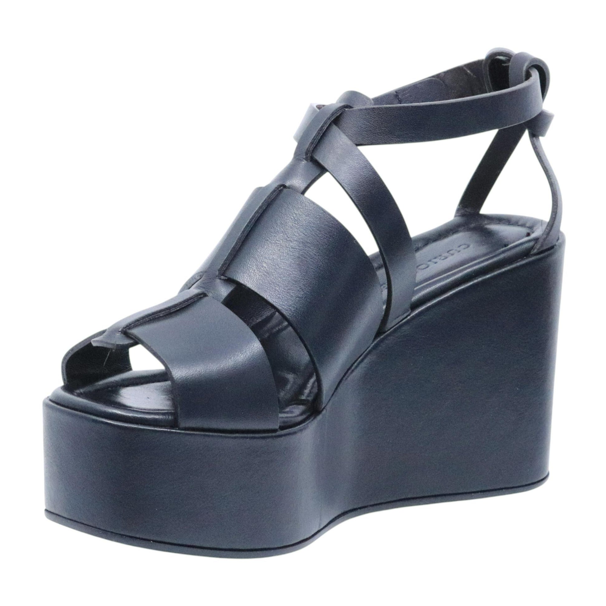 Sandalo zeppa Curiositè 2746 in pelle nera 