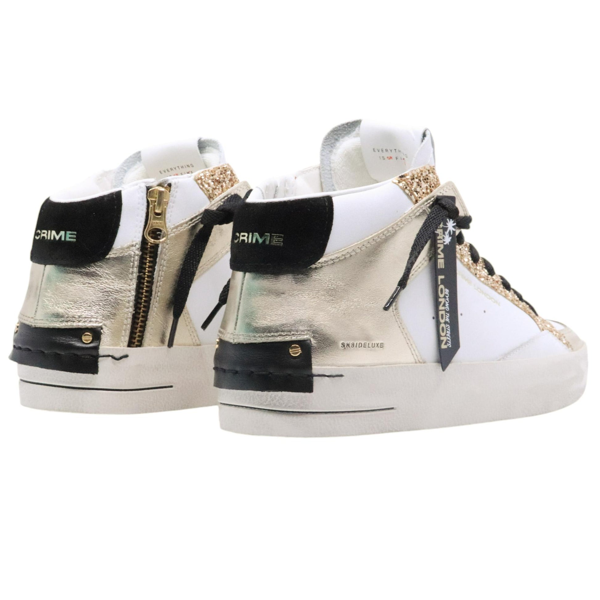 Crime London Sk8 Deluxe Mid 21150 in pelle bianca e oro 