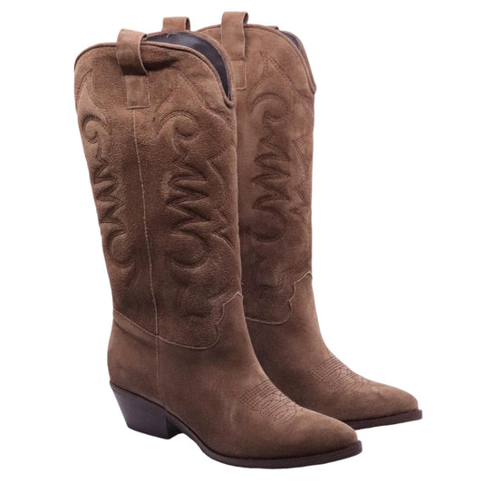Texano donna Ranyé Jennifer realizzato in pelle scamosciata di colore marrone 