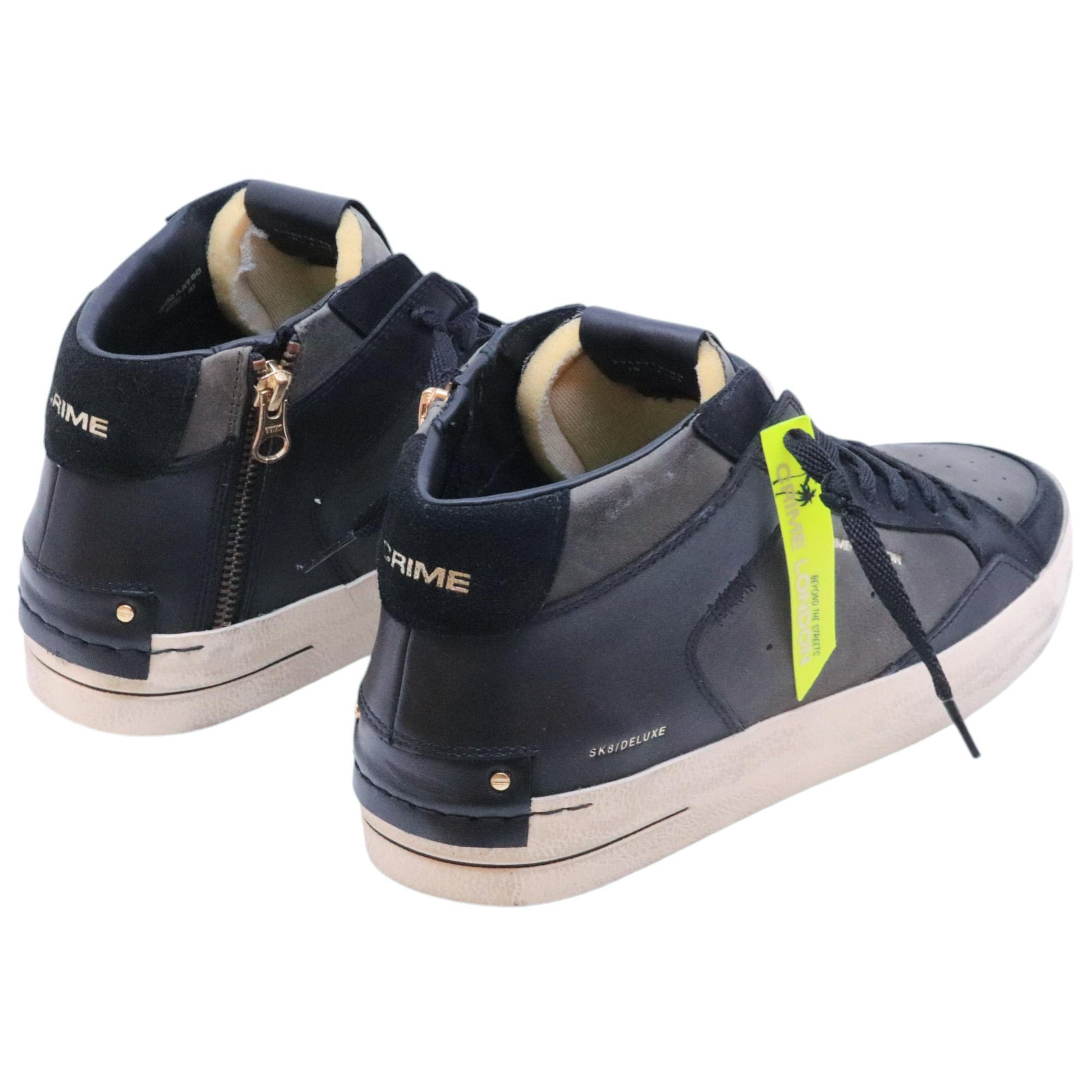 Crime London Sk8 Deluxe Mid 15152 in pelle verde scuro e nera 