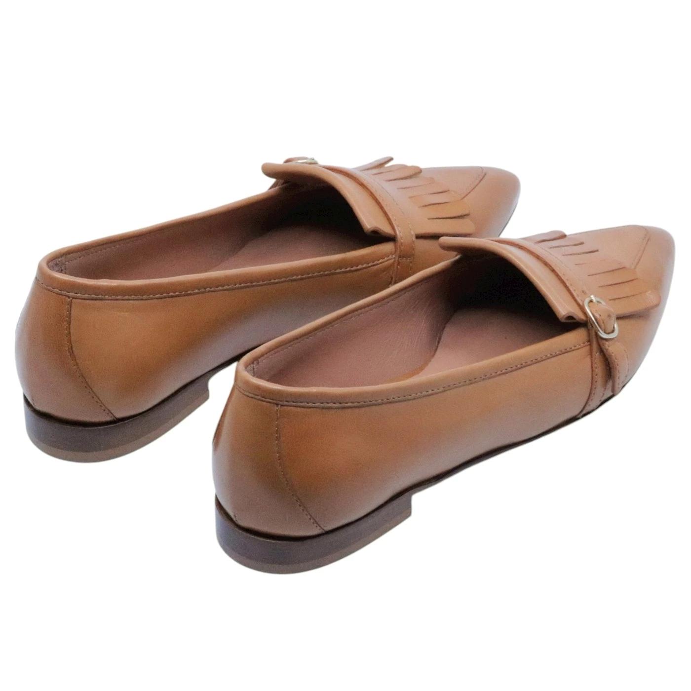 Mocassino donna Triver Flight 603 09 in pelle marrone cuoio con frenge 