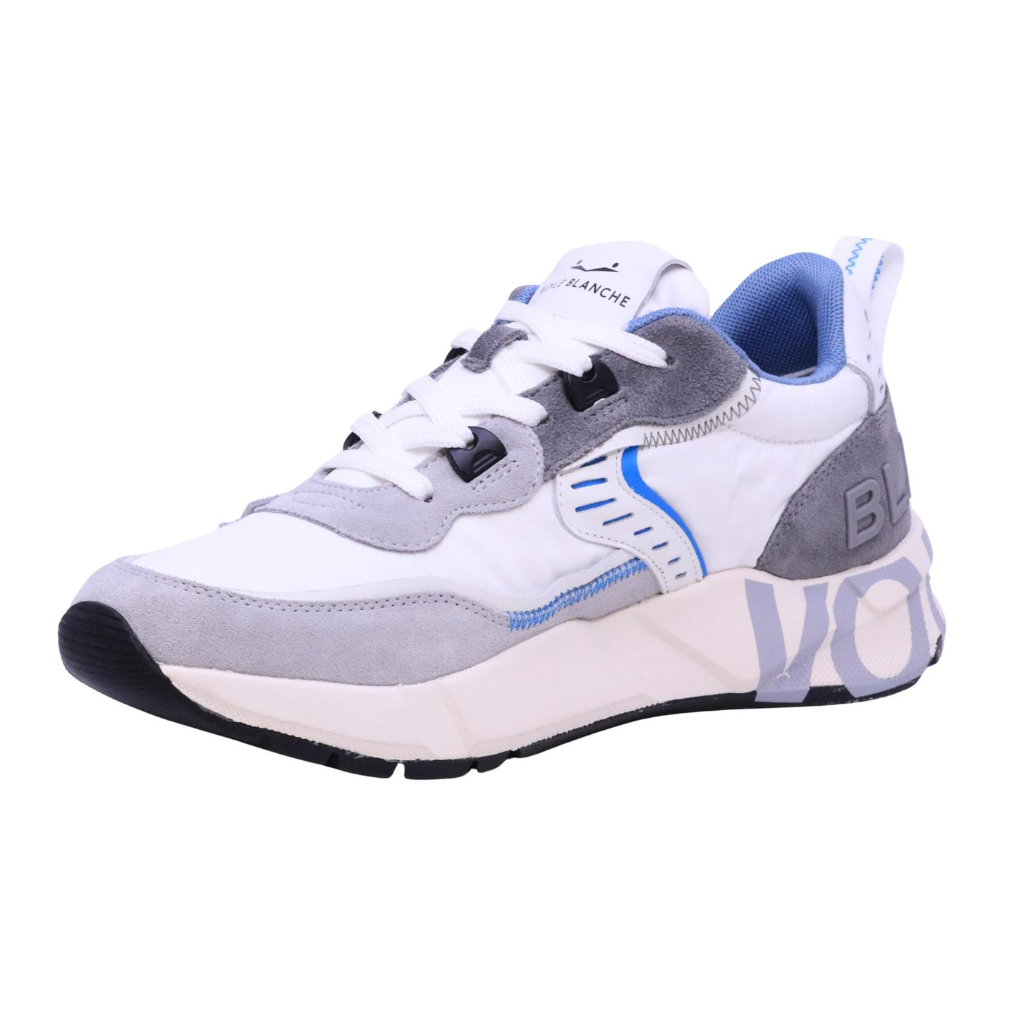 Voile Blanche Club01 sneaker uomo in suede grigio e nylon bianco con dettagli azzurri 