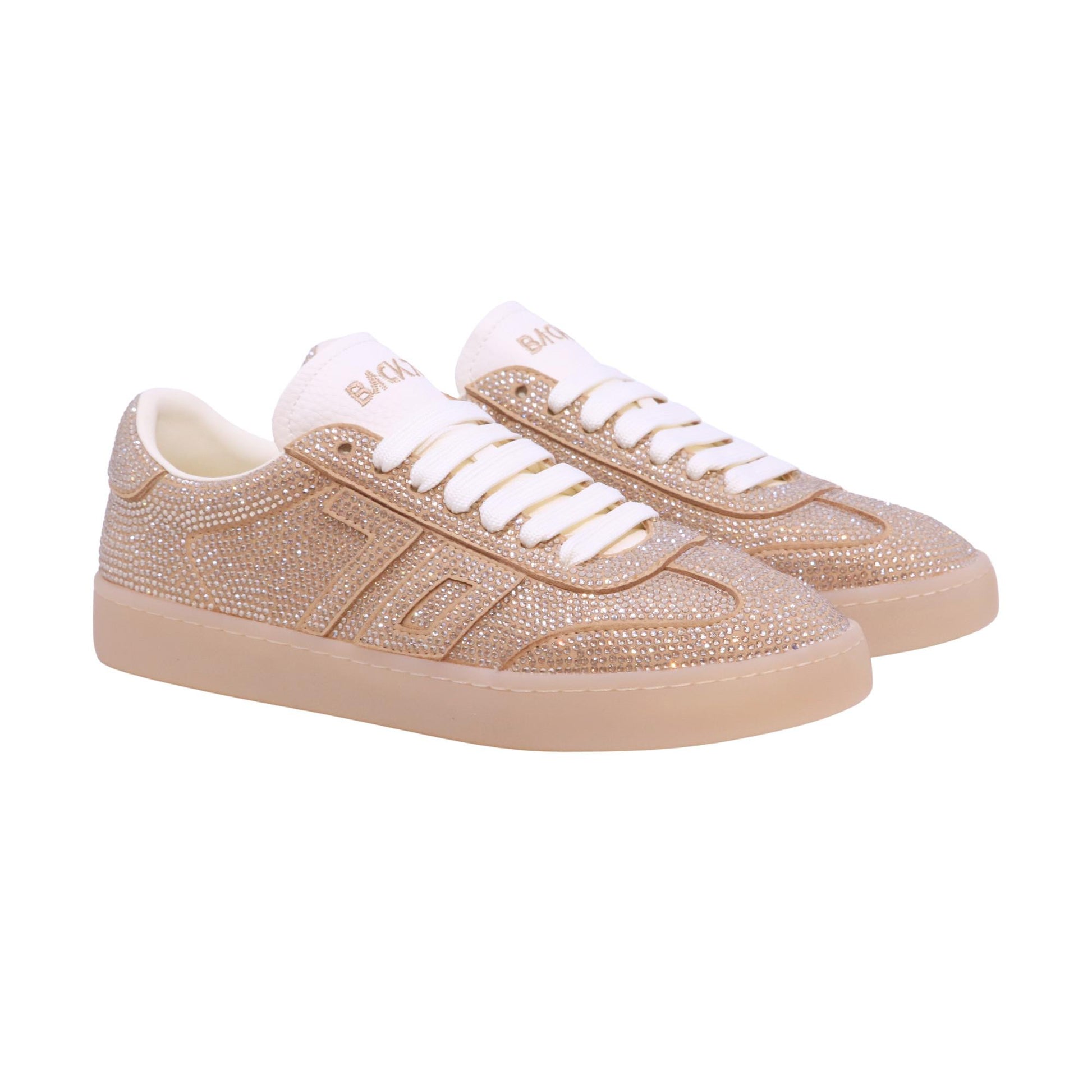 Back 70 108041 sneaker donna in camoscio con strass oro fondo cassetta leggero 
