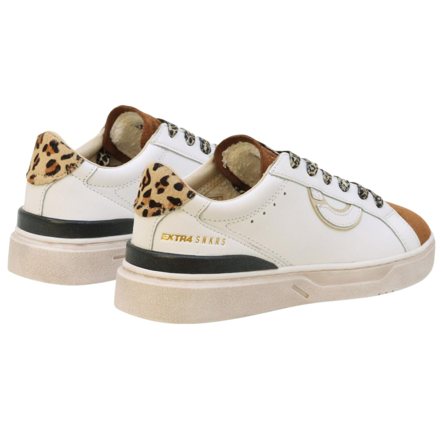 Extr4 Club Tennis sneaker donna in pelle bianca e camoscio cognac 