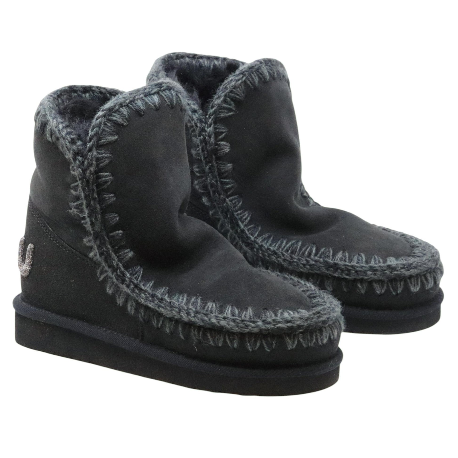 Mou Eskimo 18 glitter logo stivaletto donna in montone nero FW101050ABKBK MOU