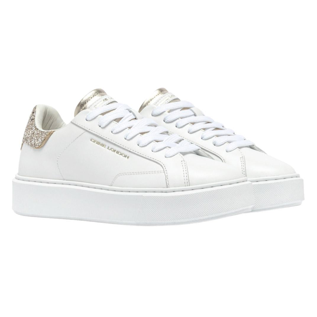 Sneaker donna Crime London New Extralight 20803 in pelle bianca e talloncino con strass platino 