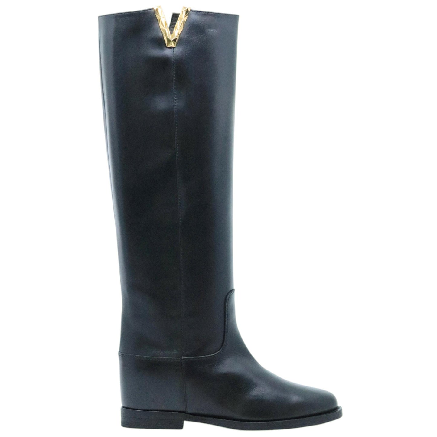 Via Roma 15 4055 Santa Monica stivale donna in pelle nera con V dorata 