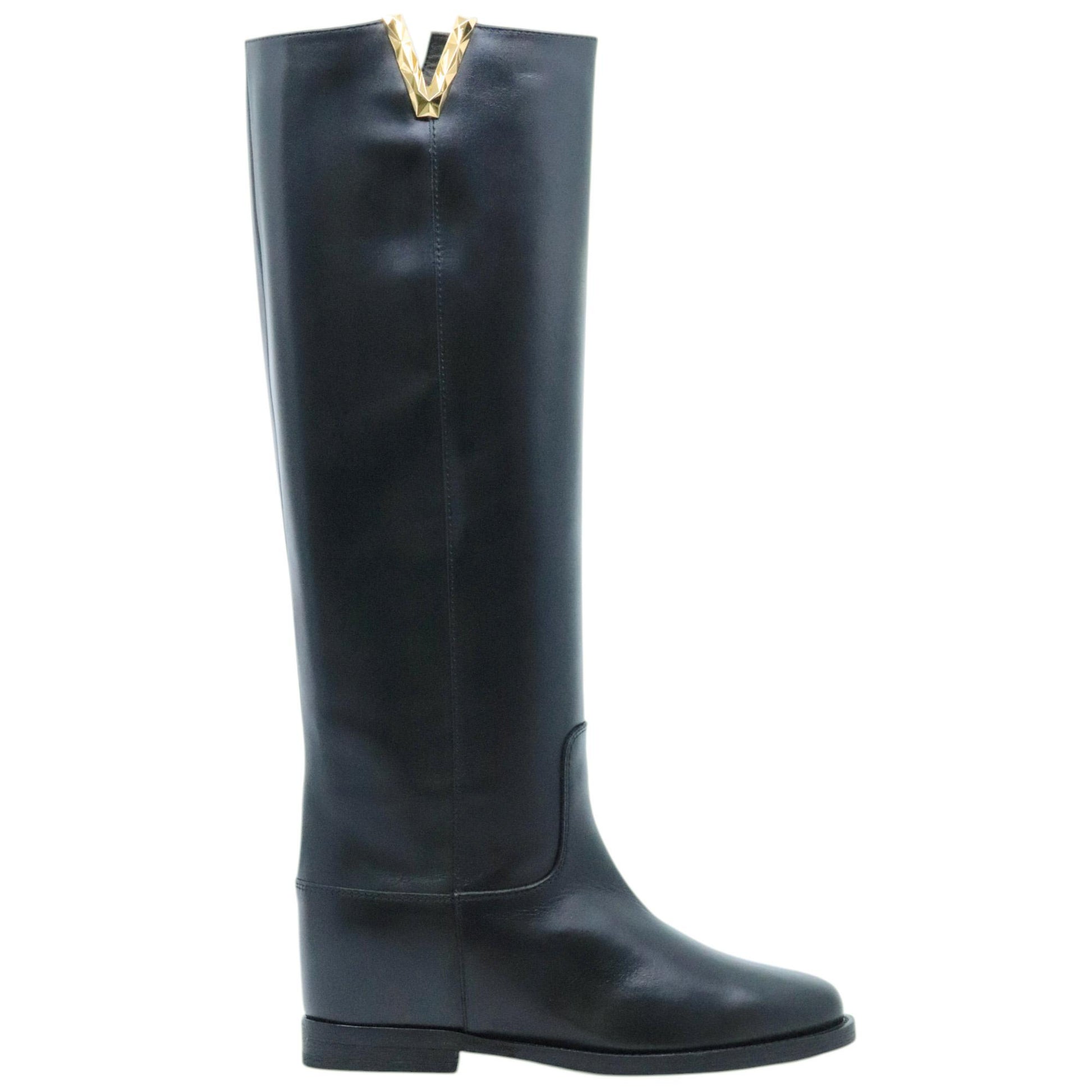 Via Roma 15 4055 Santa Monica stivale donna in pelle nera con V dorata 