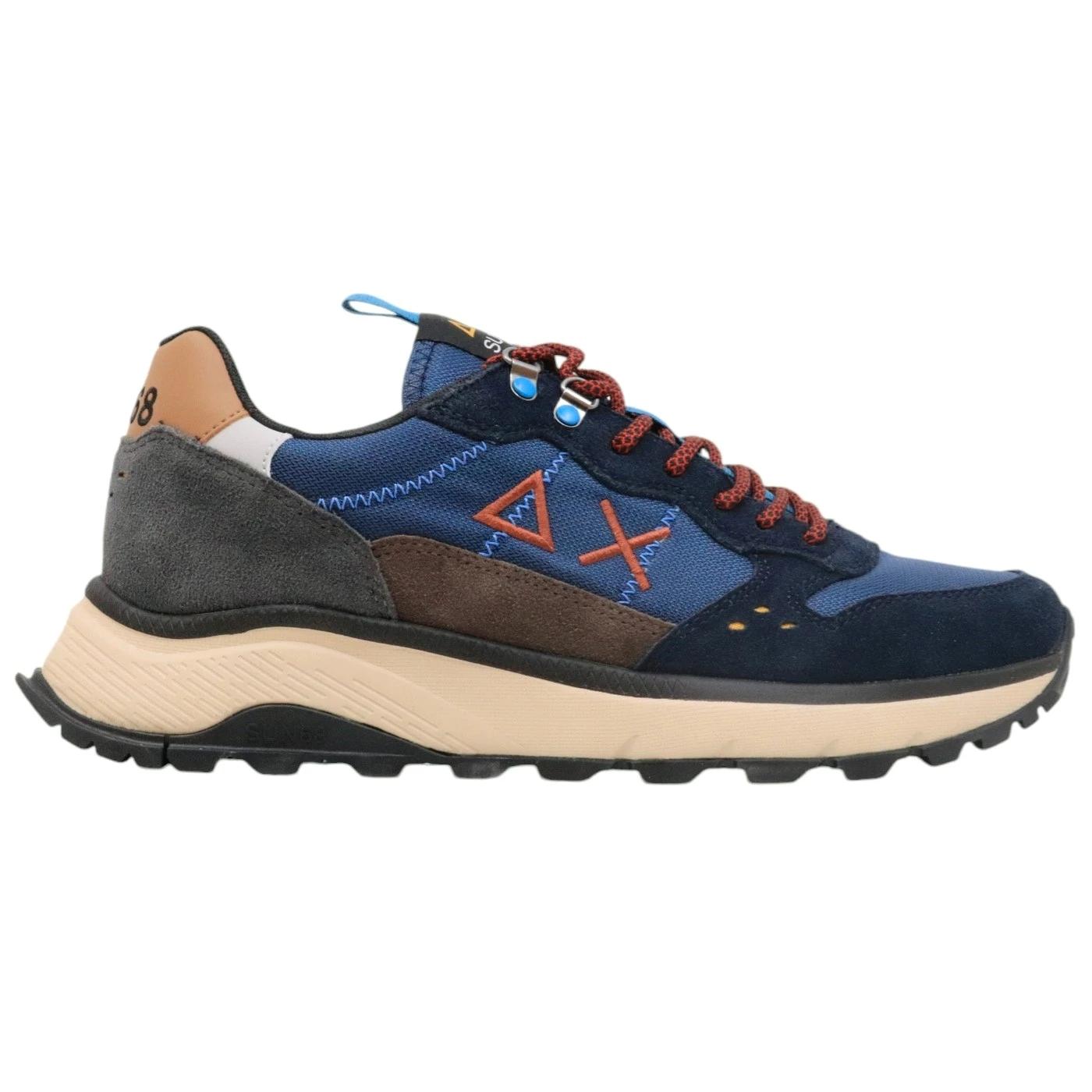 Sneaker uomo Sun68 Fire and Camping Z44128  in tessuto blu e marrone 