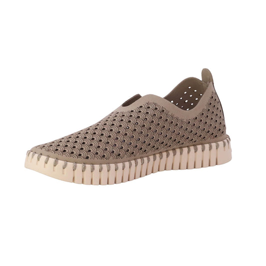Ilse Jacobsen Tulip 3275 mocassino slip-on donna in microfibra riciclata pearled ivory traforata 