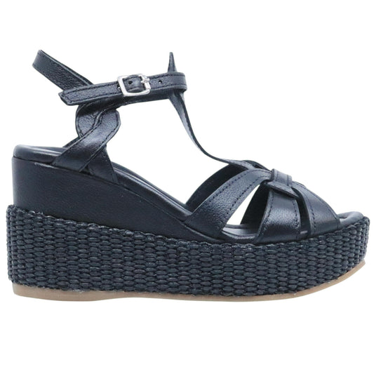 Sandalo zeppa Mjus L77002 in pelle nera 