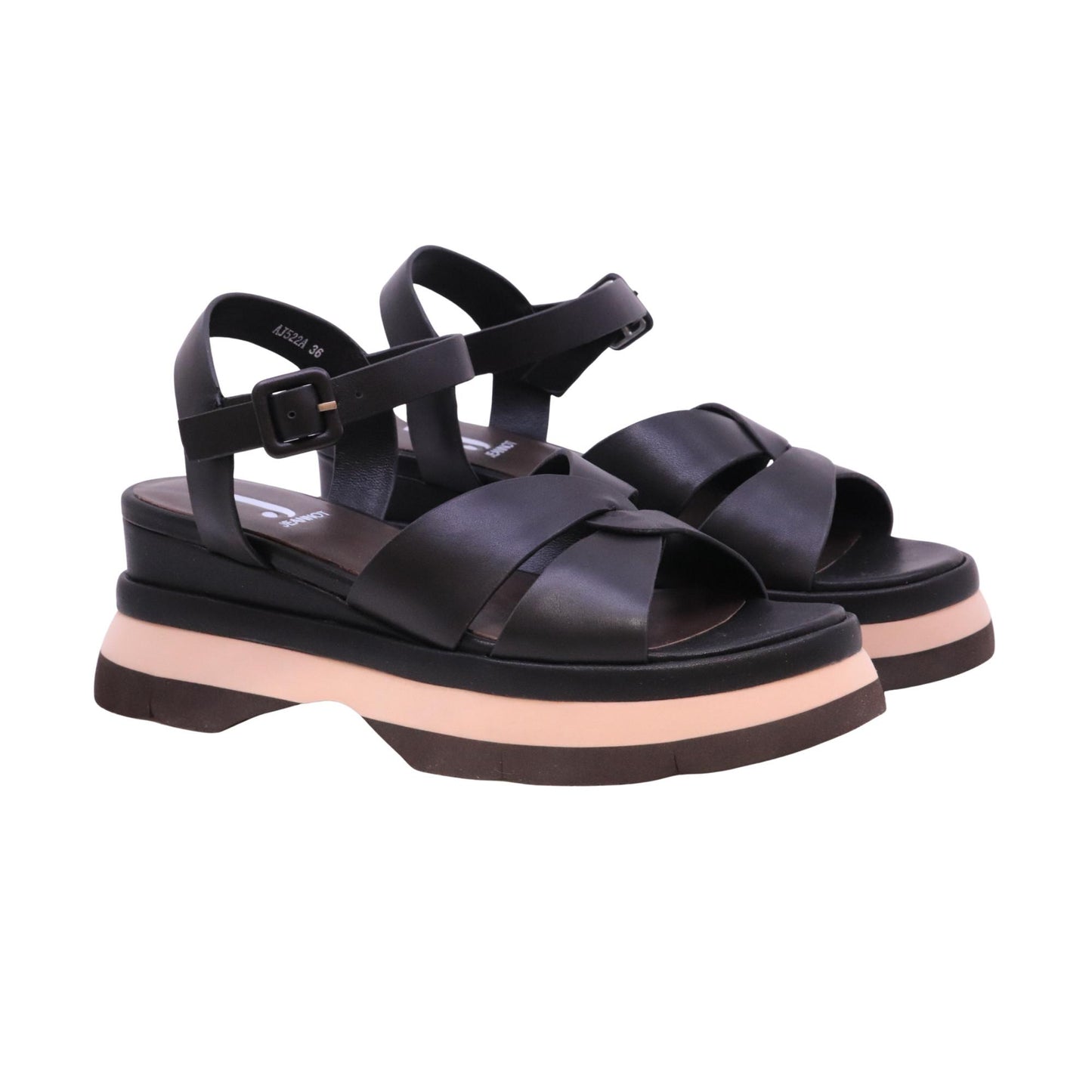Jeannot AJ522A sandalo zeppa donna in pelle nappa nera con cinturino 