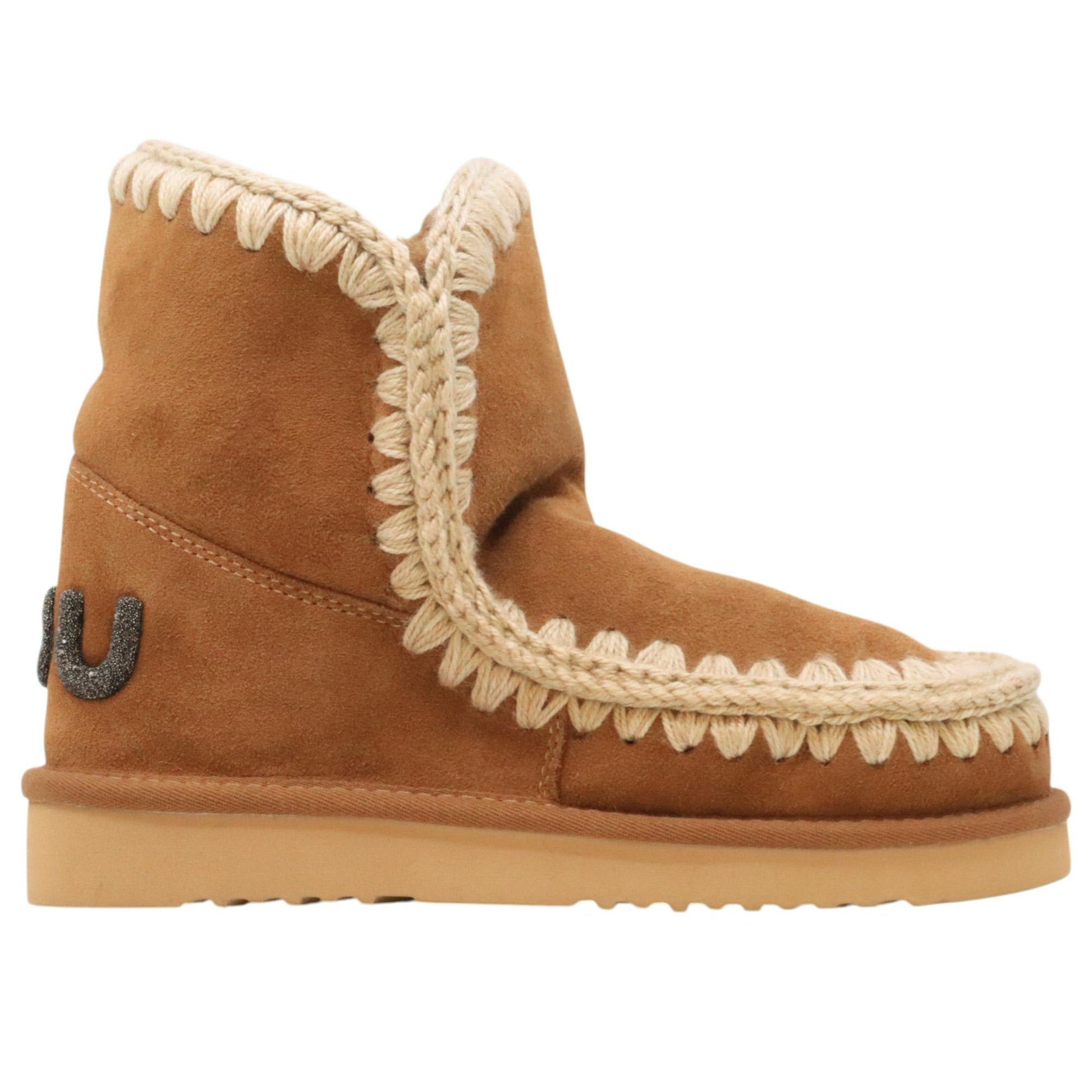 Mou Eskimo 18 glitter logo stivaletto donna in montone cognac 