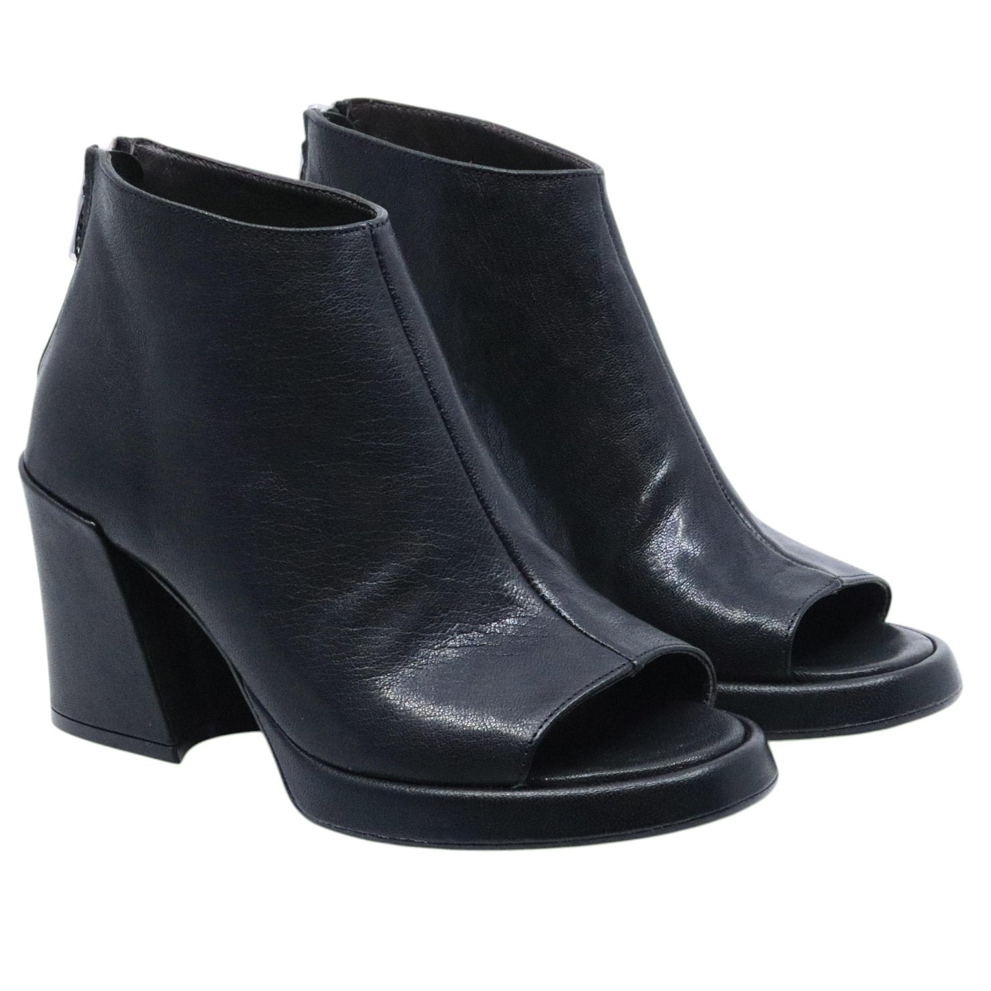 Stivaletto donna Curiositè 2735 in pelle nera con punta aperta 