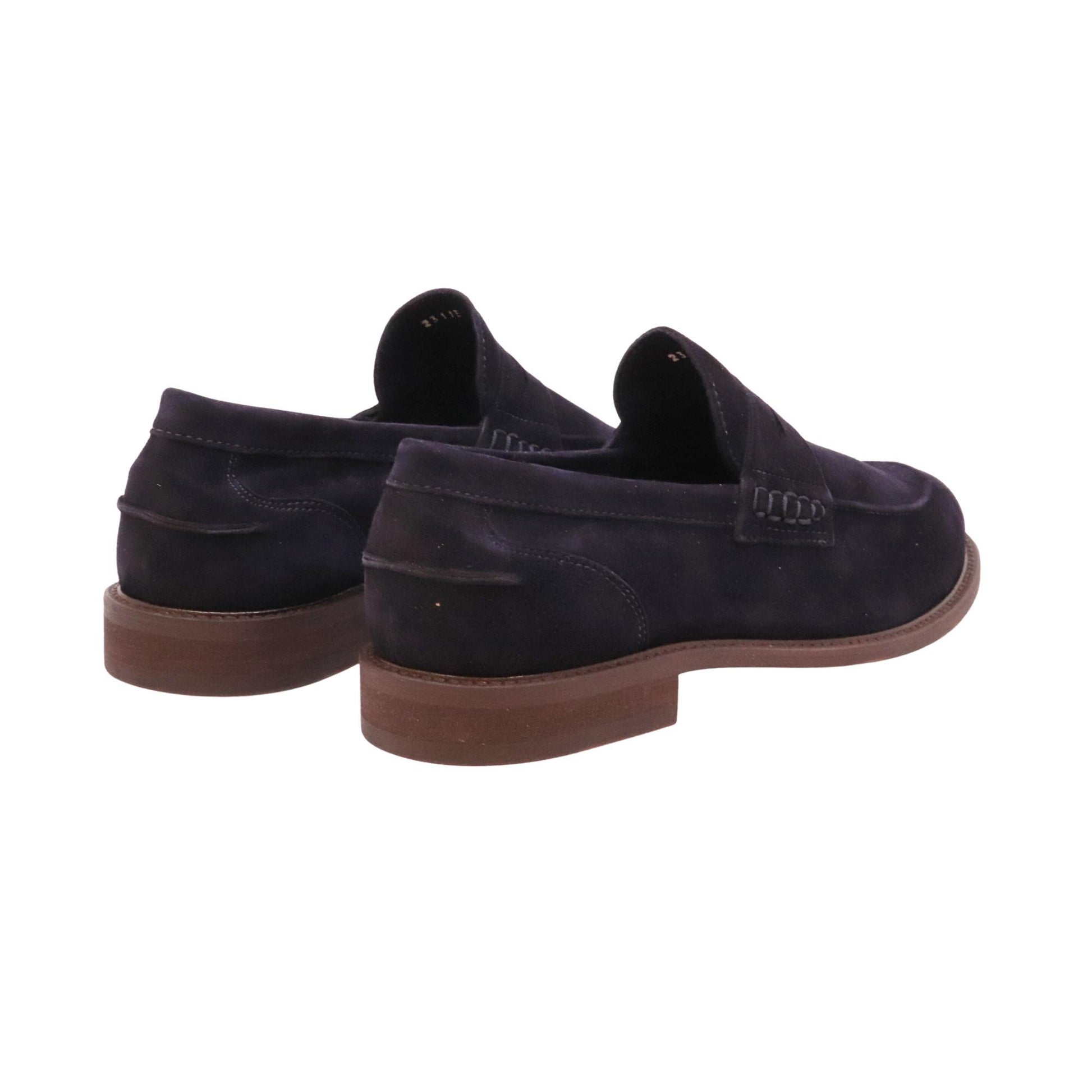 Antica Cuoieria 23115 Amalfi mocassino uomo in camoscio blu navy con suola in cuoio 