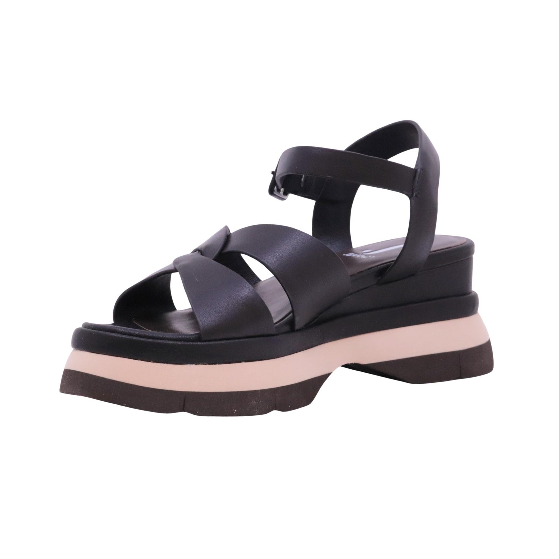 Jeannot AJ522A sandalo zeppa donna in pelle nappa nera con cinturino 