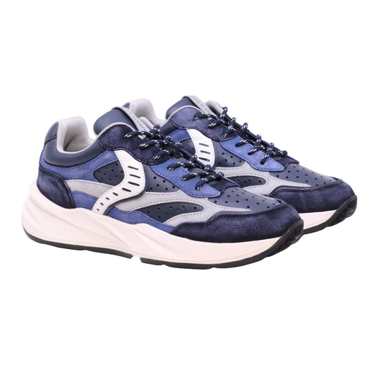 Voile Blanche Club22 Perfy Washed Blu Silky Grey sneaker uomo in pelle forata e camoscio 