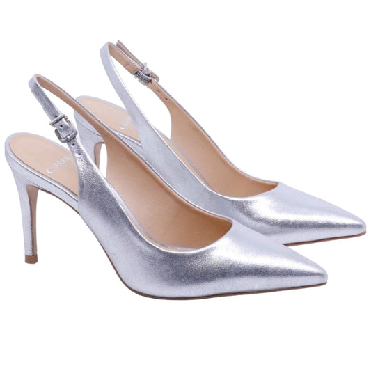 Slingback donna Carrano 195096 in pelle satinata di colore argento 