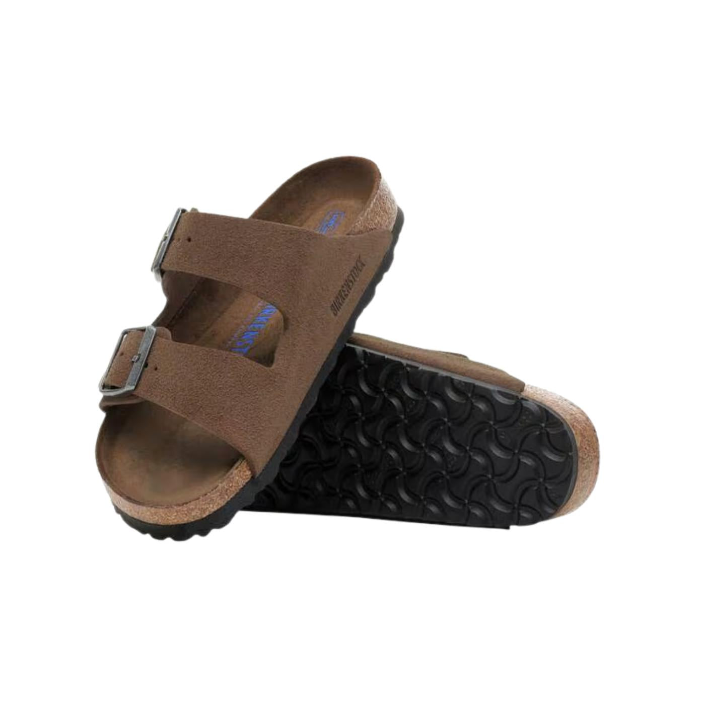 Birkenstock Arizona Soft Footbed Suede Leather Dark Tea Tonal sandalo unisex in camoscio testa di moro narrow fit 