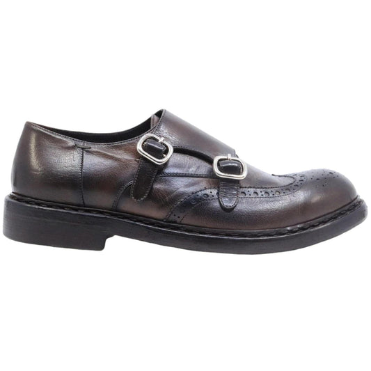Scarpa uomo con doppia fibbia Crispiniano in pelle testa di moro 