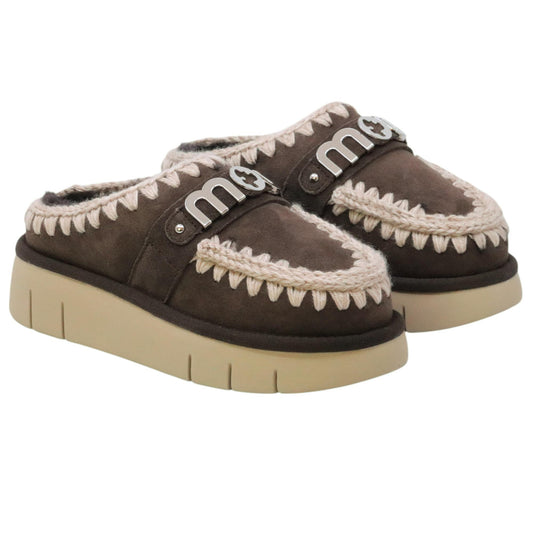 Mou Bounce Clog Metal Logo sabot donna in pelle scamosciata mocha 