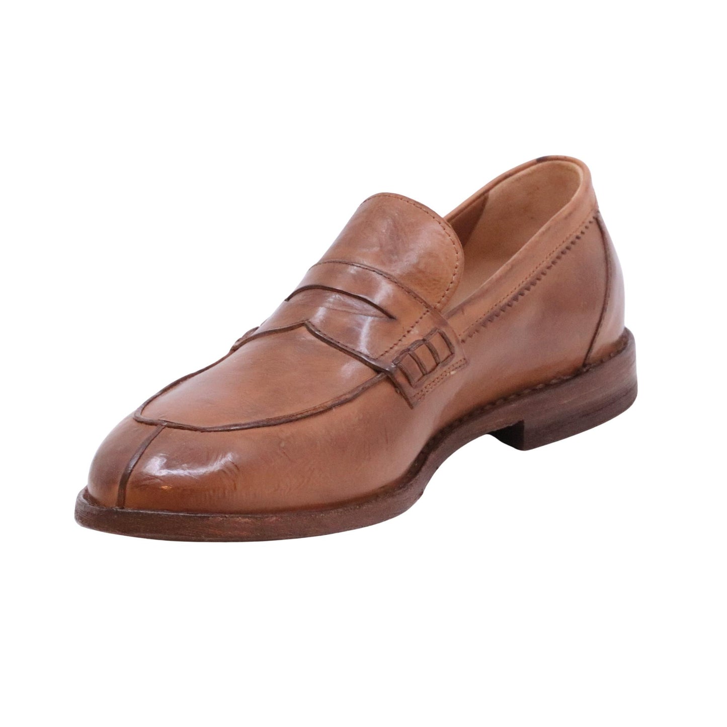 Ducanero 2718 mocassino uomo in pelle cuoio sfumata nero con fondo cuoio elegante Made in Italy 