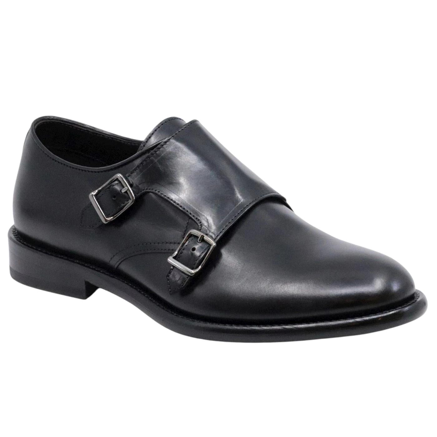 Scarpa uomo con doppia fibbia di Corvari in pelle nera 