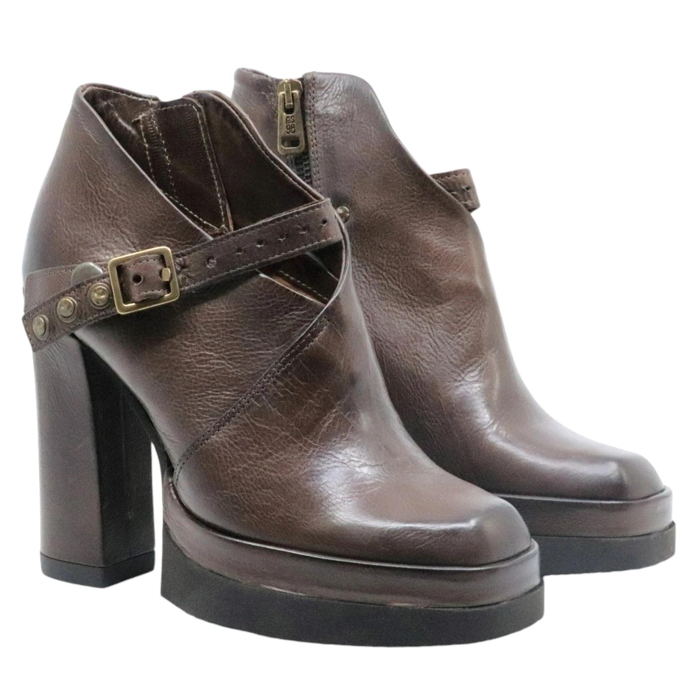 Tronchetto donna AS98 A53125 in pelle marrone 