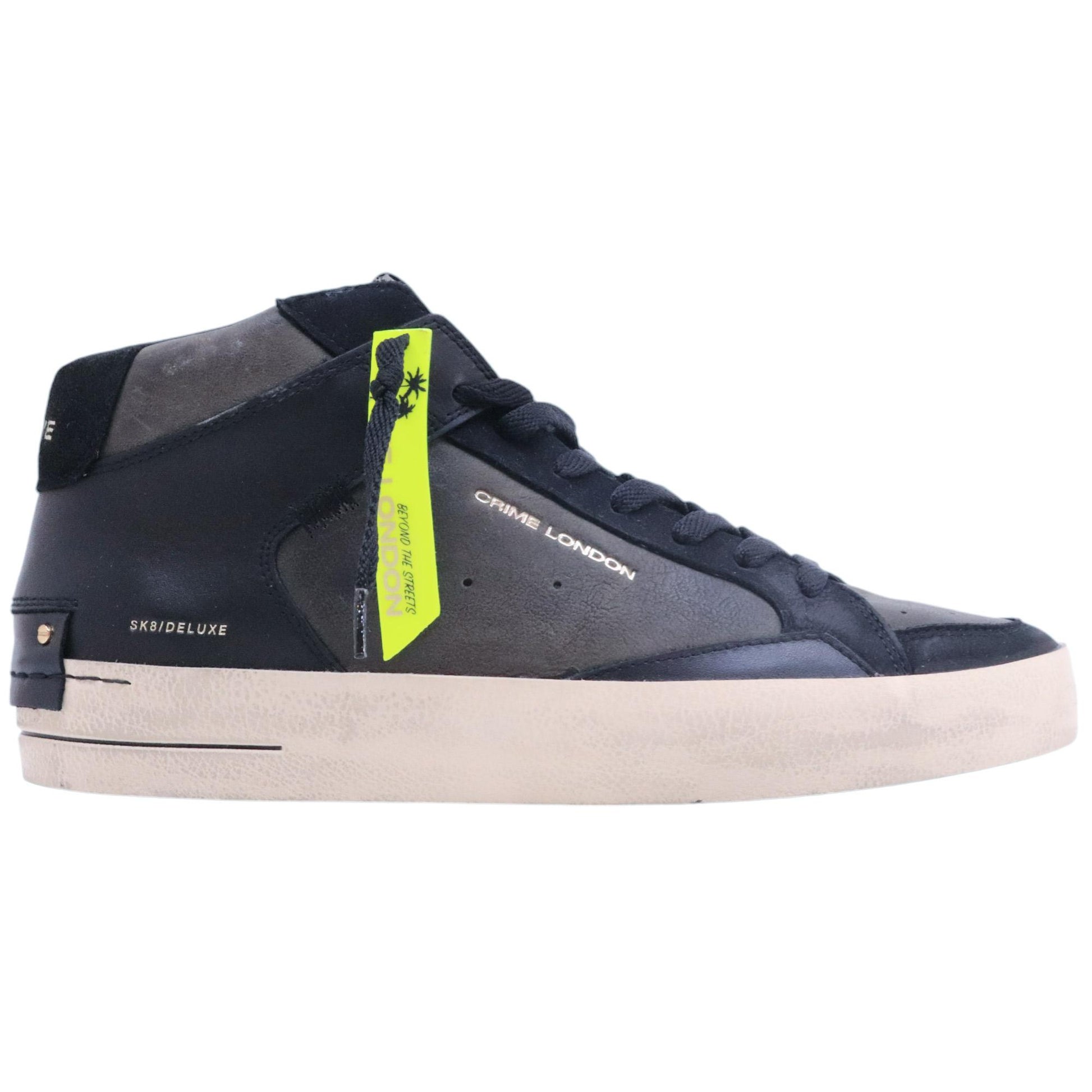 Crime London Sk8 Deluxe Mid 15152 in pelle verde scuro e nera 