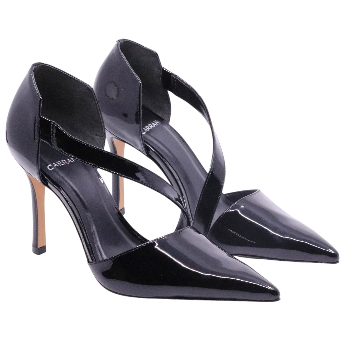 Décolleté donna Carrano 607002 in pelle vernice di colore nero aperto ai lati 