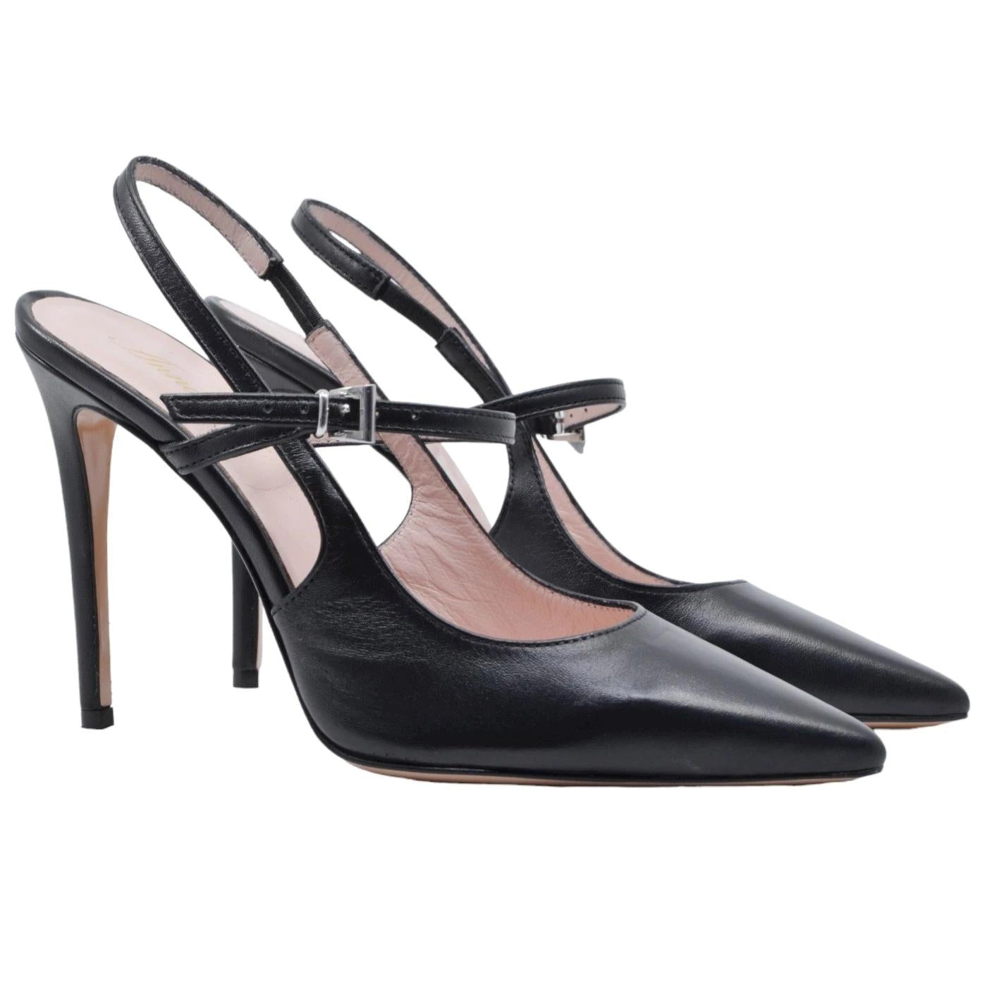 Anna F 1395 slingback donna in pelle nera elegante da cerimonia con tacco alto 