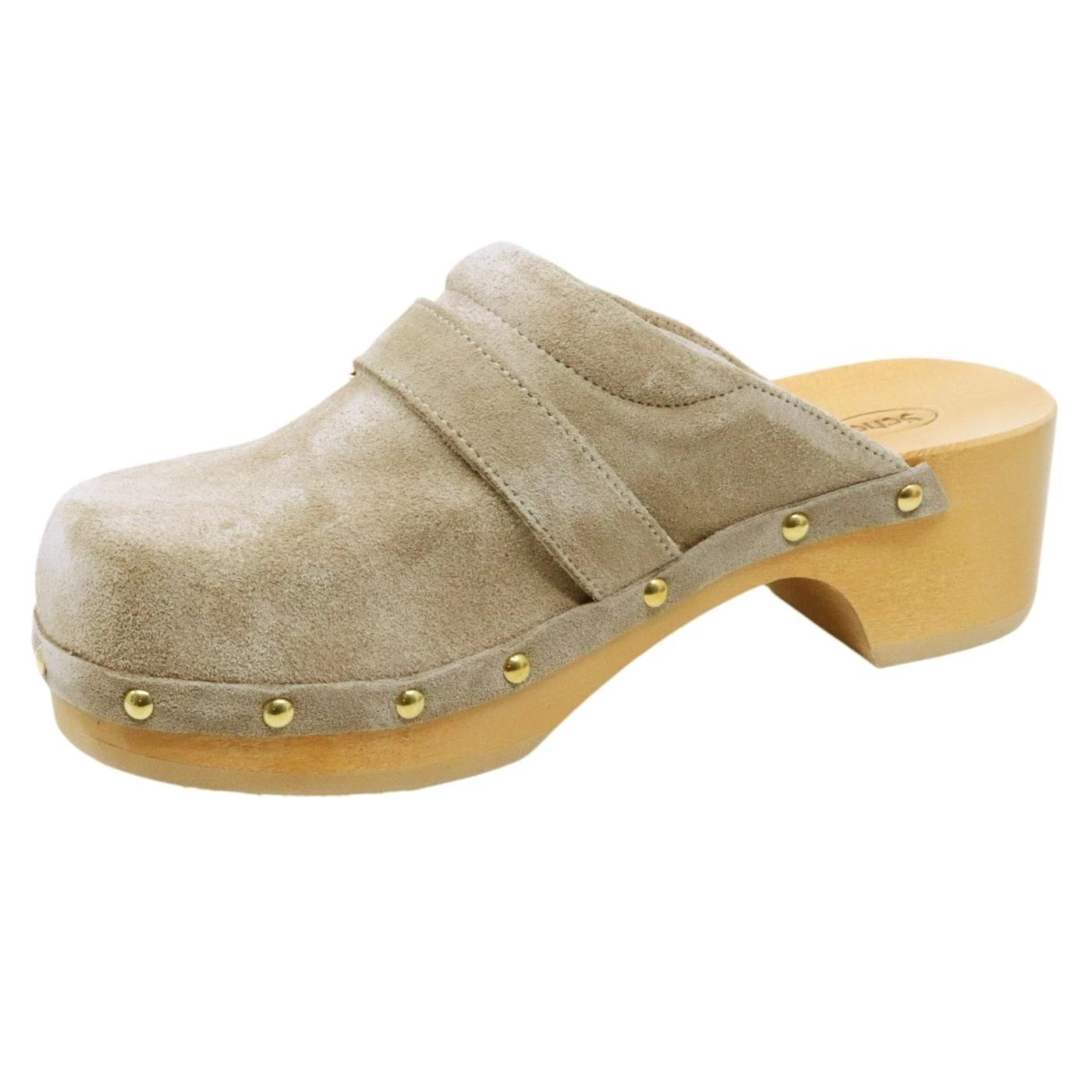 Sabot Scholl Pescura Clog da donna in camoscio beige 