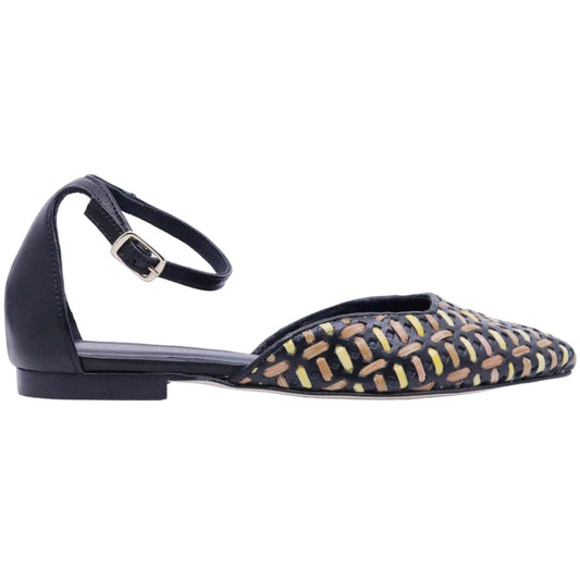 Slingback donna Poesie Veneziane JMUR28 intrecciato in rafia e pelle nera 