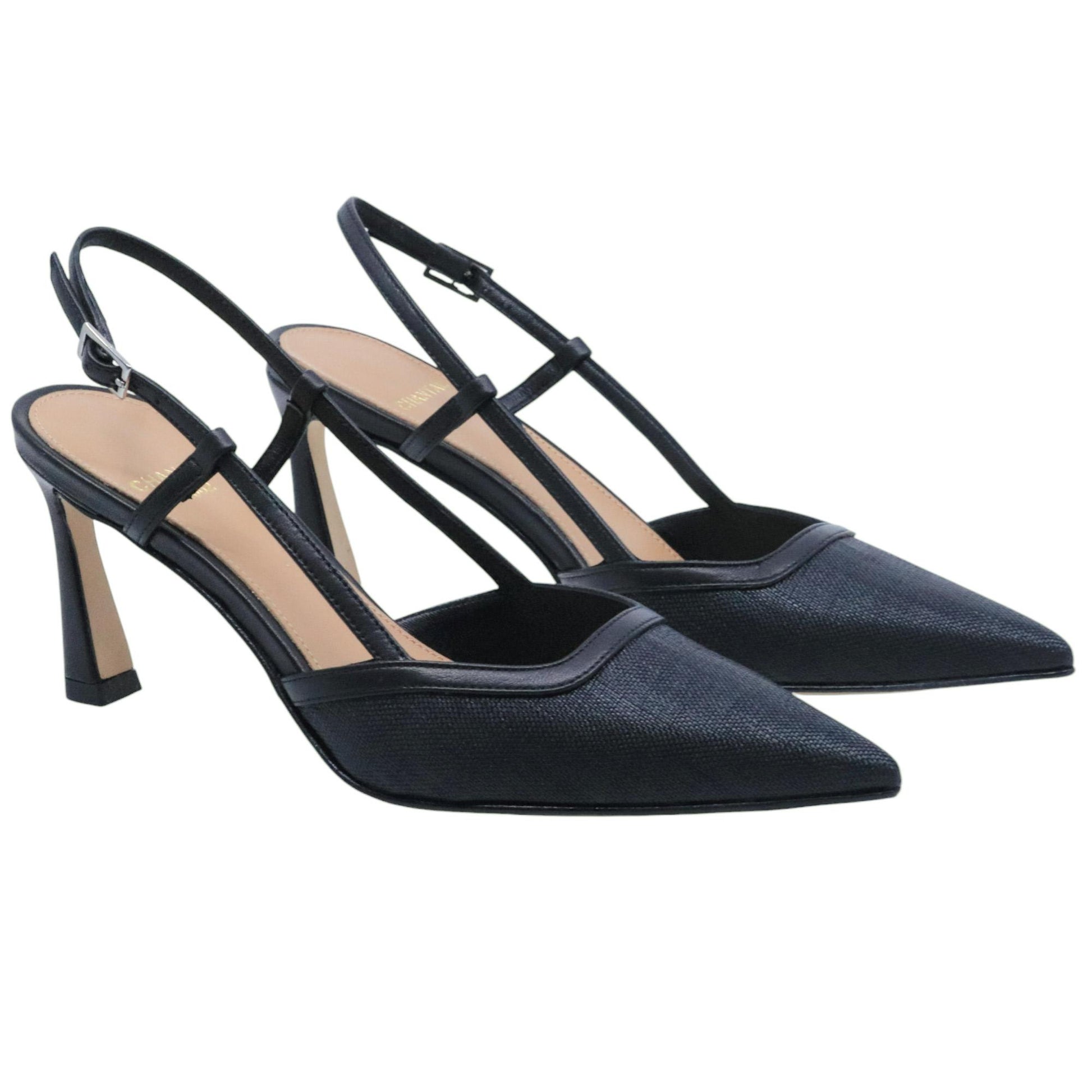 Slingback donna Chantal 2519 in pelle e raffia nera 