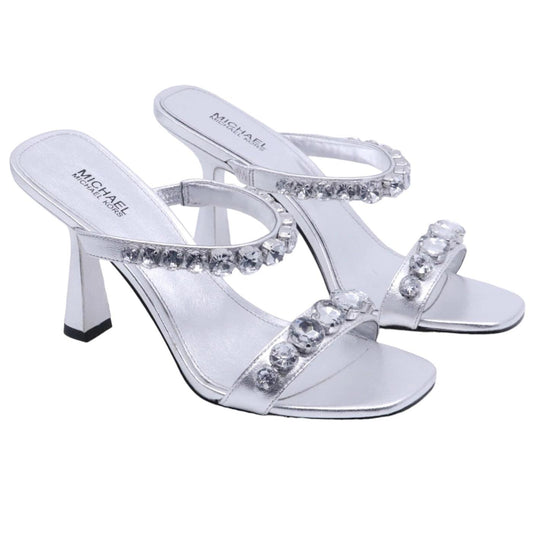 Michael Kors Clara sandalo con tacco in pelle di colore argento 