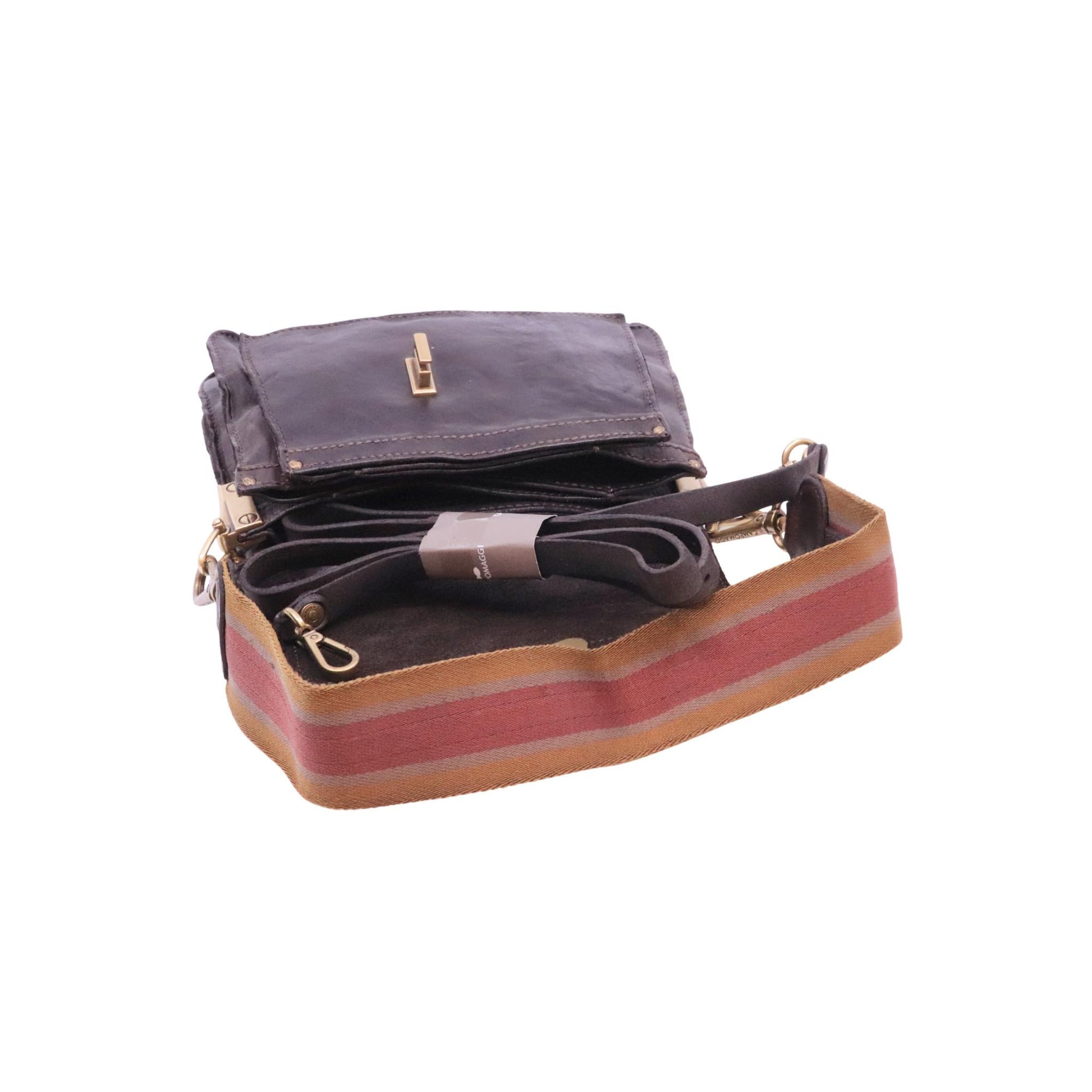 Campomaggi Agnese C016500 borsa a tracolla in pelle moro con spallaccio in nastro 