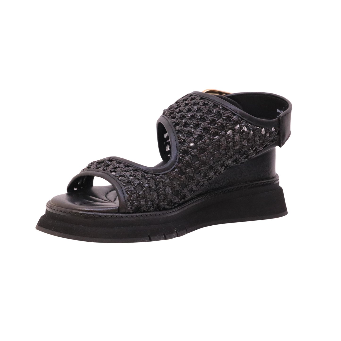 Gio+ Dafne 08C sandalo donna con zeppa in pelle e tessuto retato nero 