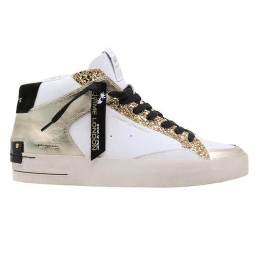 Crime London Sk8 Deluxe Mid 21150 in pelle bianca e oro 