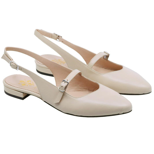 Jaffè 601 T slingback donna in pelle nappa avorio con cinturino e suola in cuoio 
