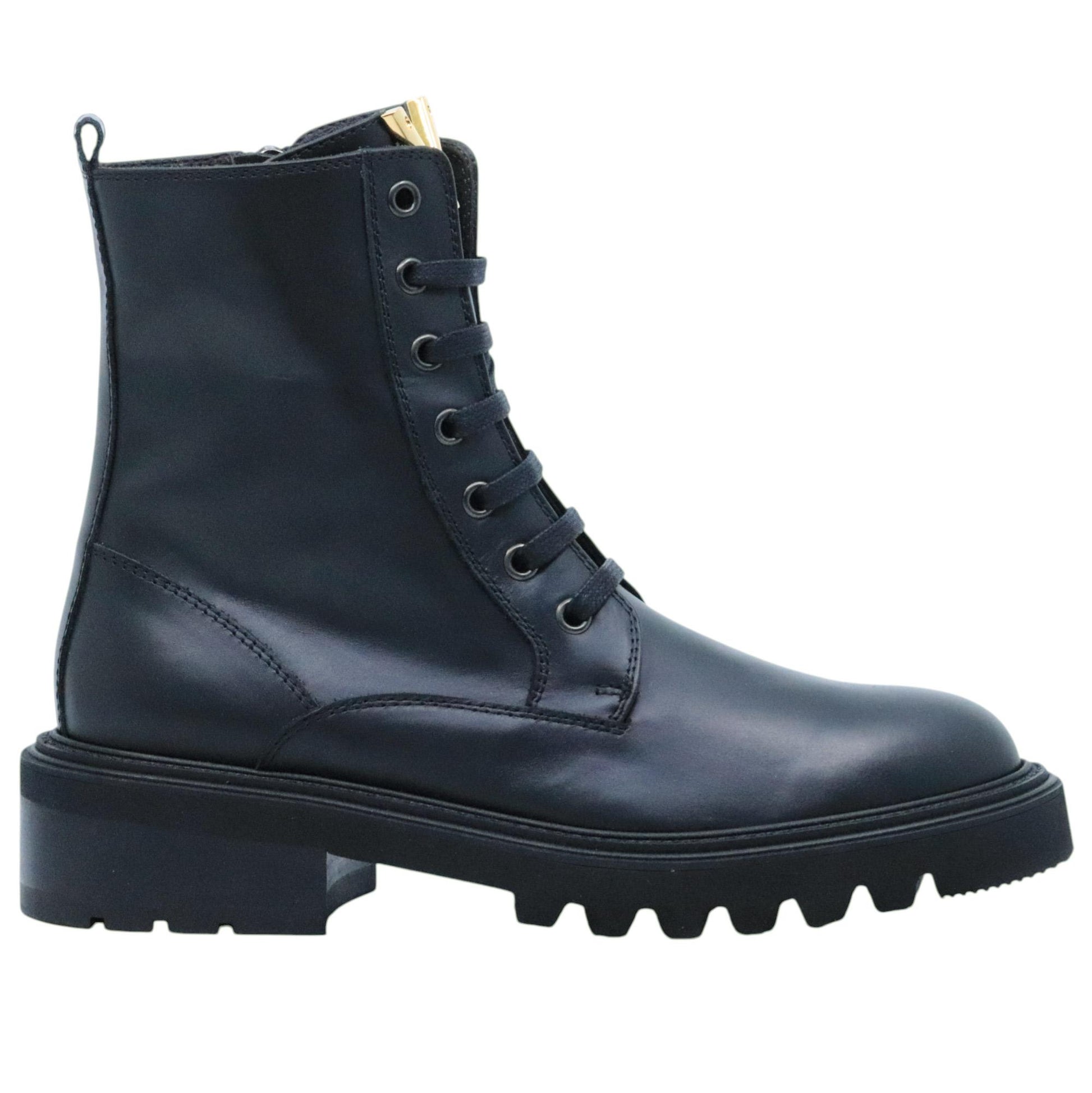 Via Roma 15 4434 stivaletto donna in pelle nera con V oro sulla linguetta 