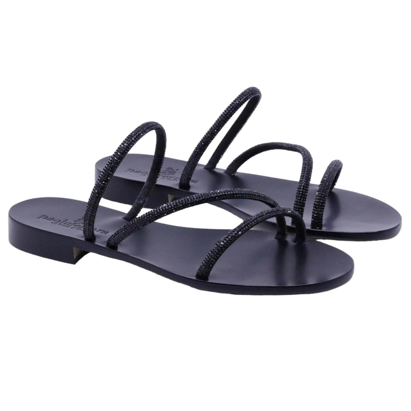 Sandalo caprese Paolo Ferrara 3114 in nero con strass luminosi 