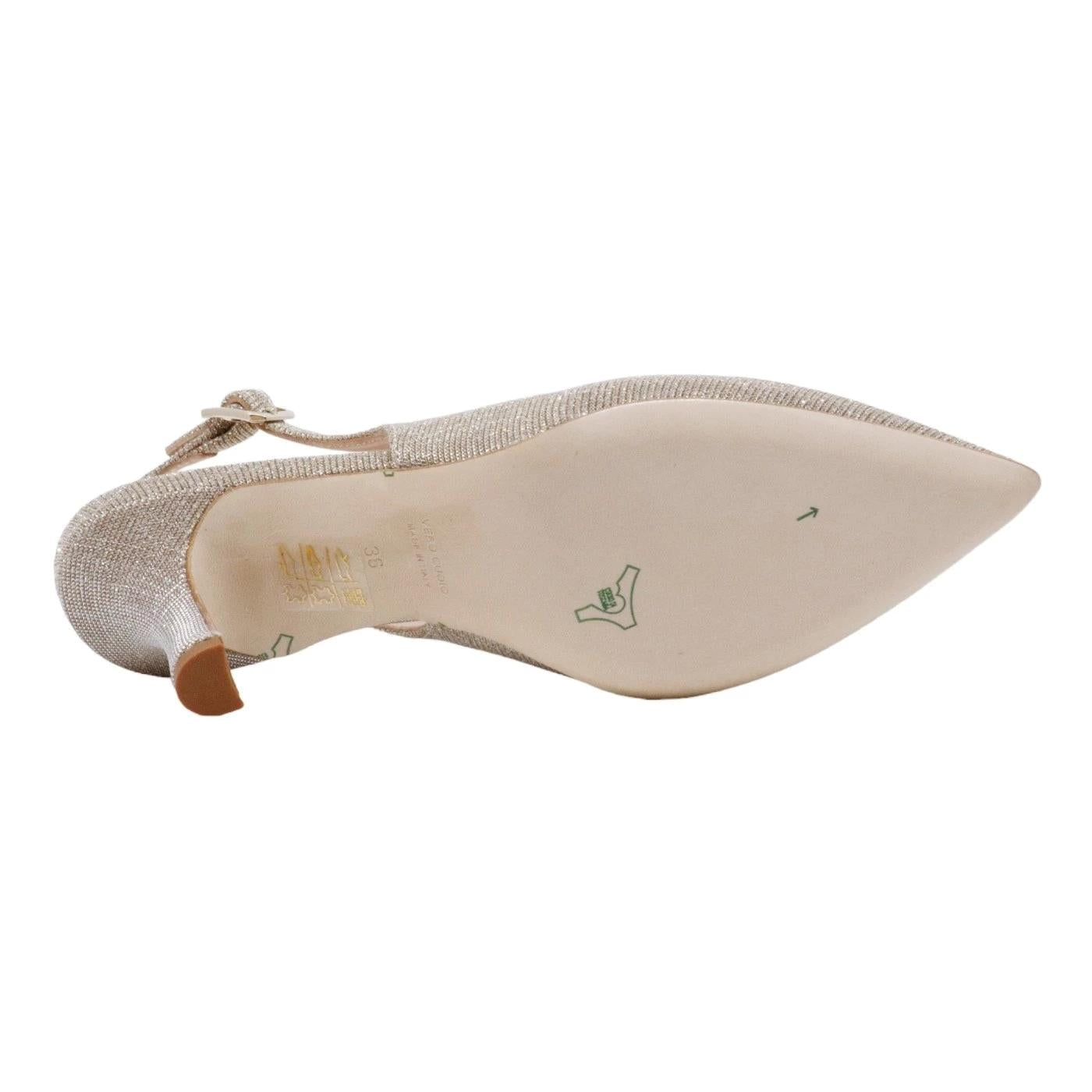 Slingback donna Le Briella Z827 in elegante pelle e tessuto di color platino 