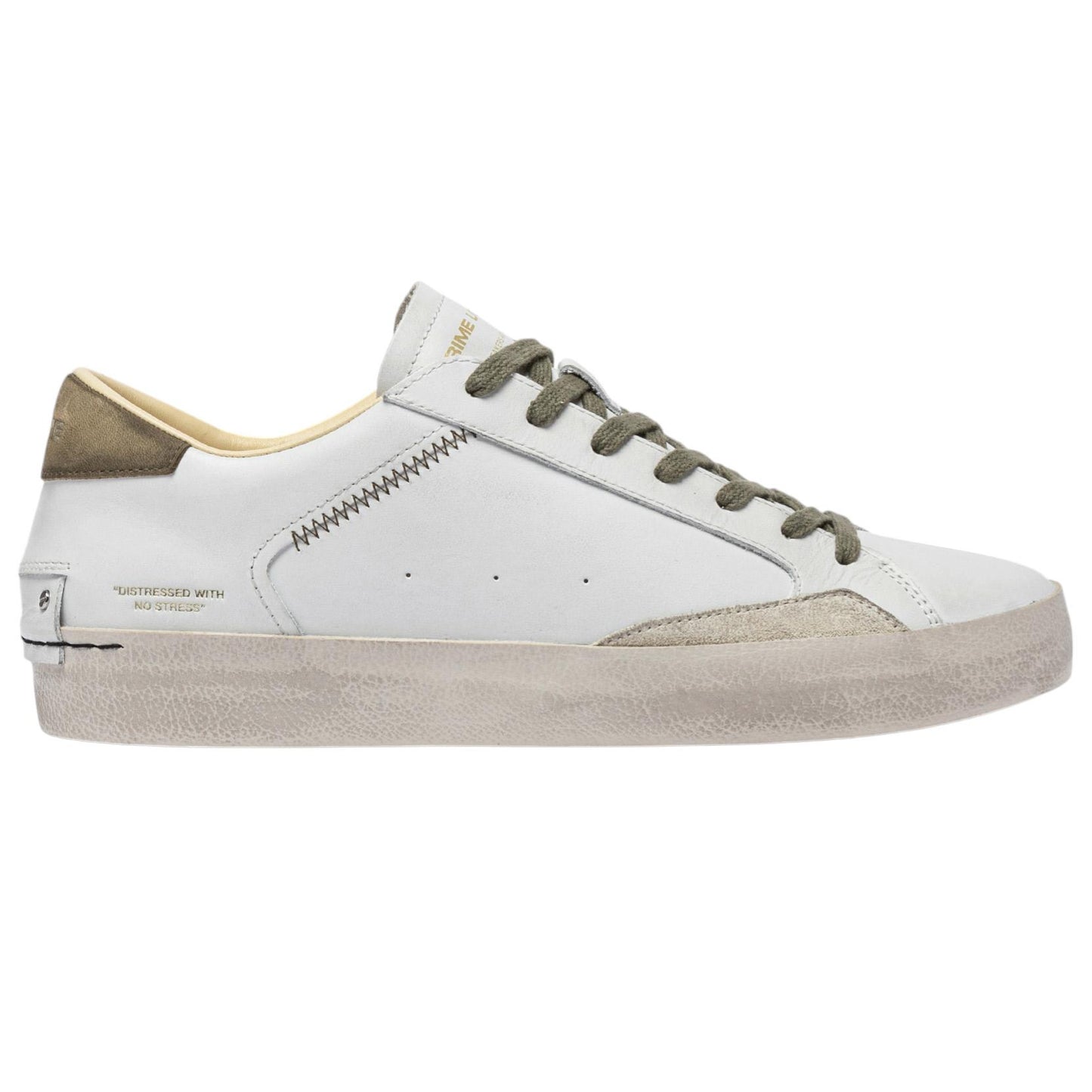 Sneaker uomo Crime London 14001 Distressed in pelle bianca e talloncino in pelle verde 
