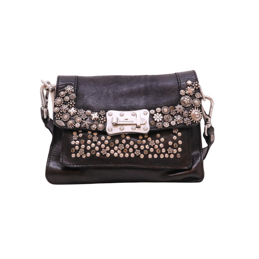 Campomaggi Agnese C016500ND borsa a tracolla in pelle nera con borchie metalliche 