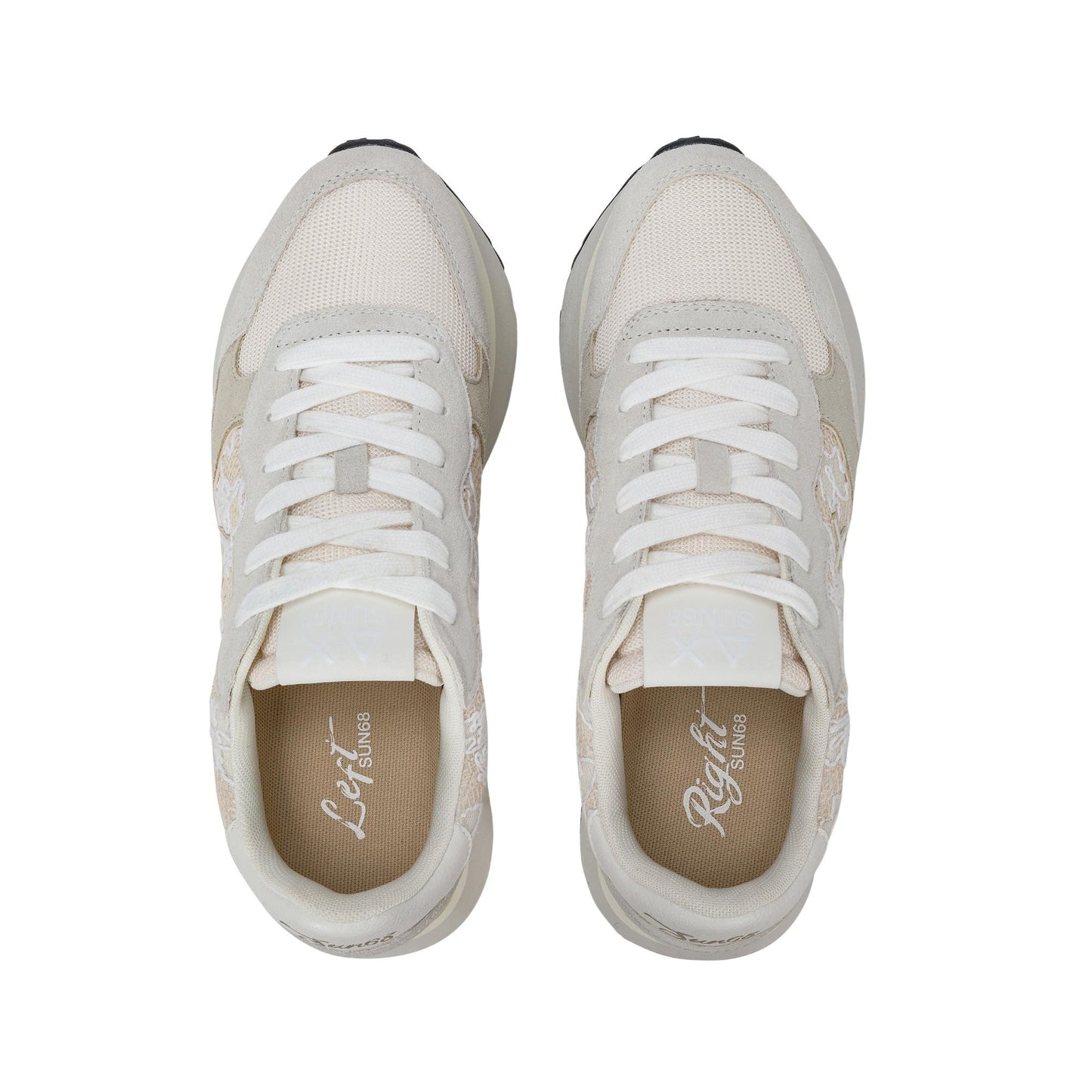 Sun68 Big Ally Flower Z36211-31 sneaker donna in camoscio e mesh bianco panna 