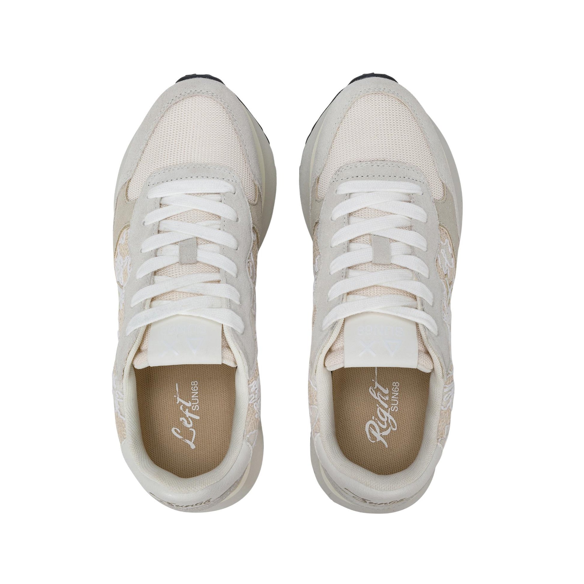 Sun68 Big Ally Flower Z36211-31 sneaker donna in camoscio e mesh bianco panna 
