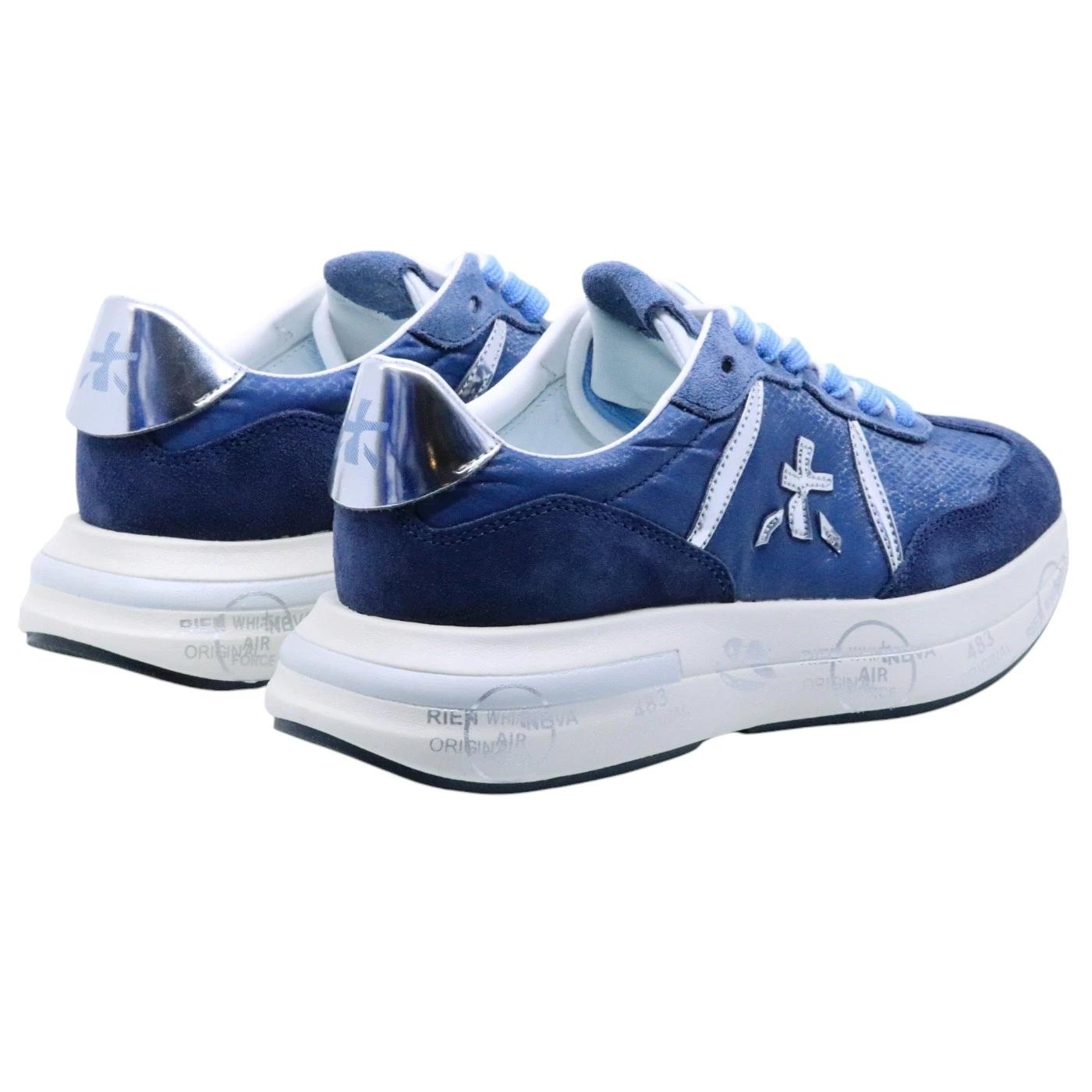 Premiata Cassie 7388 sneaker donna in tessuto blu e dettagli in camoscio 