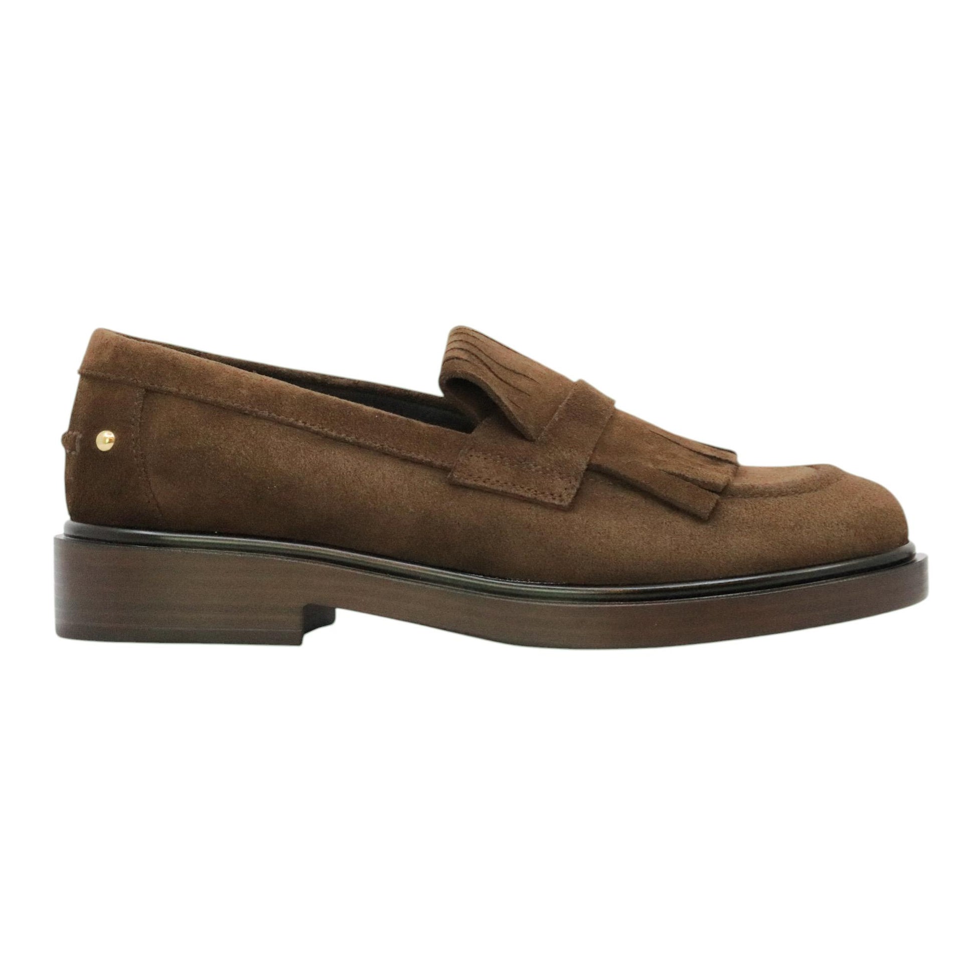 Triver Flight 709 mocassino donna in camoscio marrone con frange 
